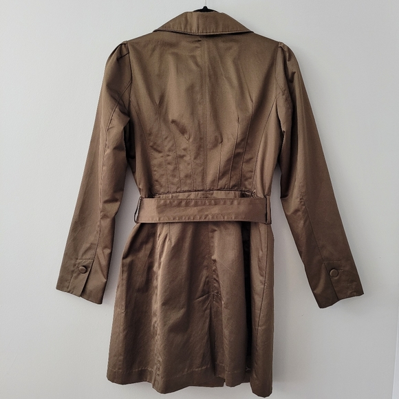 Women's Bronze Trench Coat with Floral Lining Sz M Y2K Vintage - Picture 4 of 11